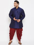Vastramay Men's Plus Size Navy Blue Silk Blend Curved Kurta Dhoti Set